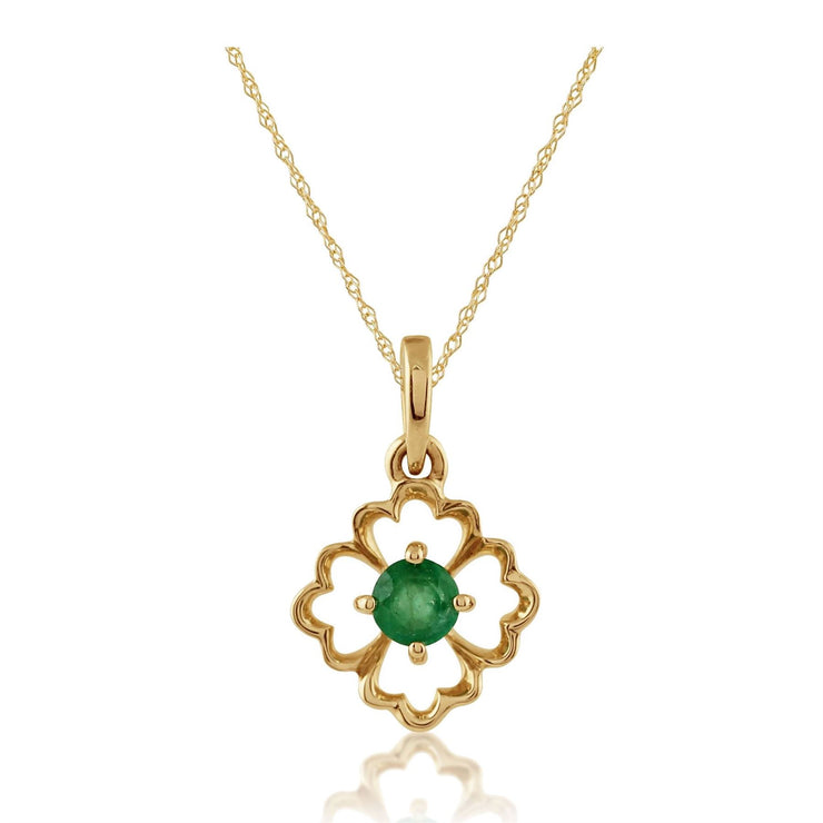 Pendentif Floral Or Jaune 375 Emeraude Rond