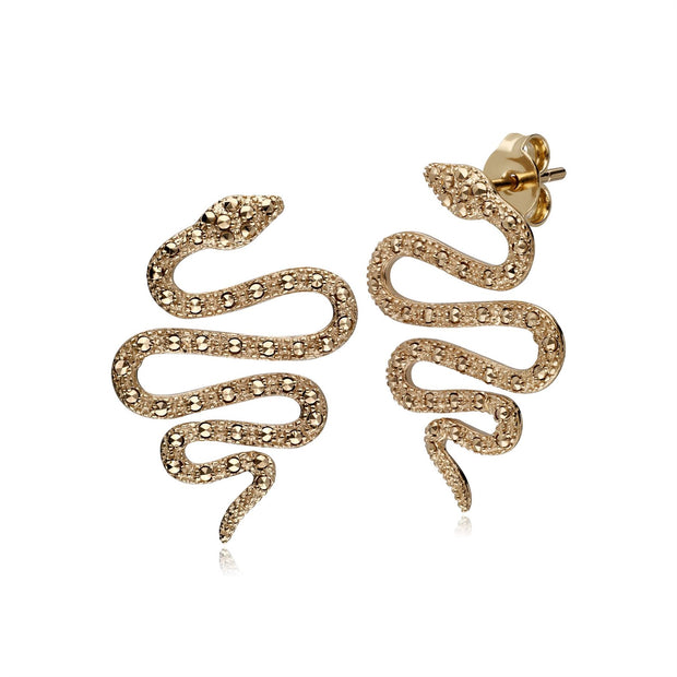 Boucles d’Oreilles Serpent Argent 925 Plaqué Or avec Marcassite