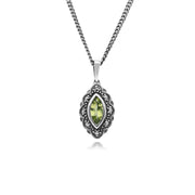 Collier Style Art Déco Argent 925 Péridot Marquise et Marcassite