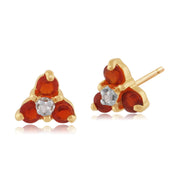 Boucles d'Oreilles Clou et Pendentif Floral Or Jaune 375 Opale de Feu et Diamant
