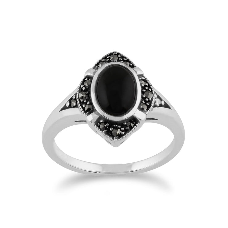 gemondo Art Déco Bague, en argent sterling 925 1.00 Carat ONYX NOIR & marcassite art déco bague