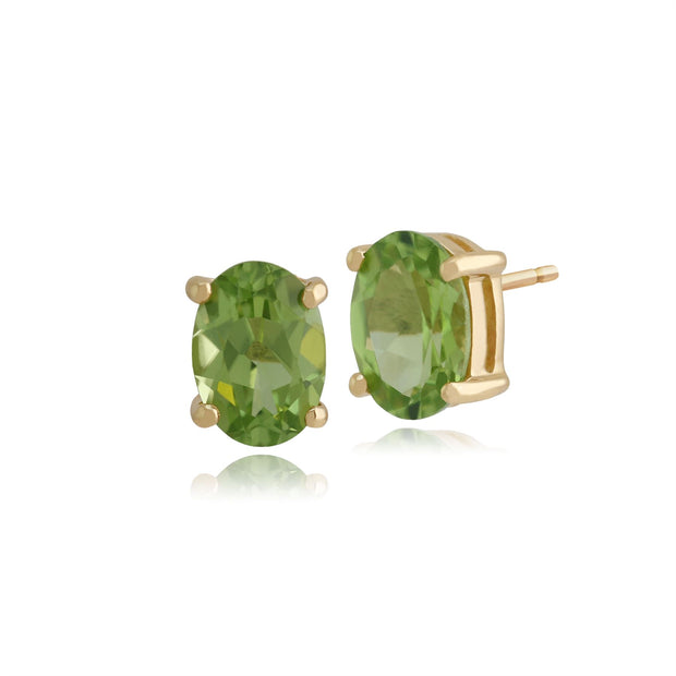 Boucles d'Oreilles Clou Classique Or Jaune 375 Péridot Ovale