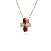 Rubis Collier, 9 CT Rubis or Jaune & Diamant Floral Pendentif sur 45cm Chaîne