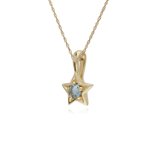 Aigue-Marine Collier, 9 ct Or Jaune Aigue-Marine Pierre Unique Étoile Pendentif sur 45cm Chaîne