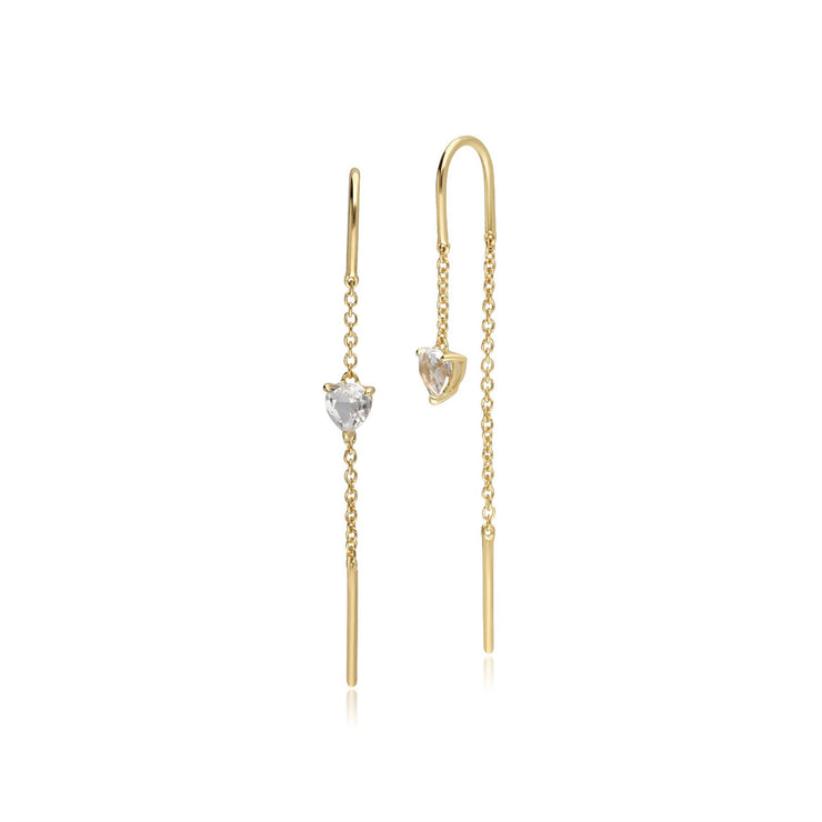 Boucles d'Oreilles Coeur Pendantes Fil Or Jaune 375 avec Topaze Blanche