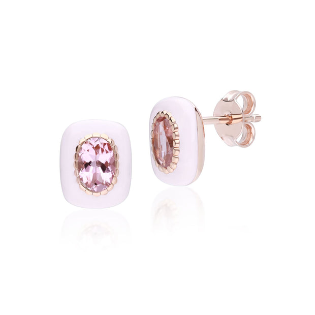 Boucles d'Oreilles Clou Siberian Waltz avec Email & Tourmaline Rose