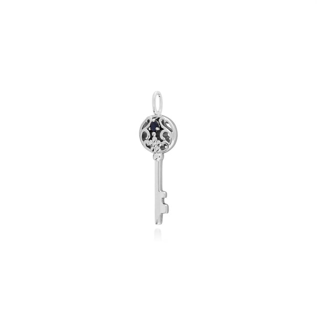 Pendentif Classique Argent 925 Grande Clé avec Saphir Rond