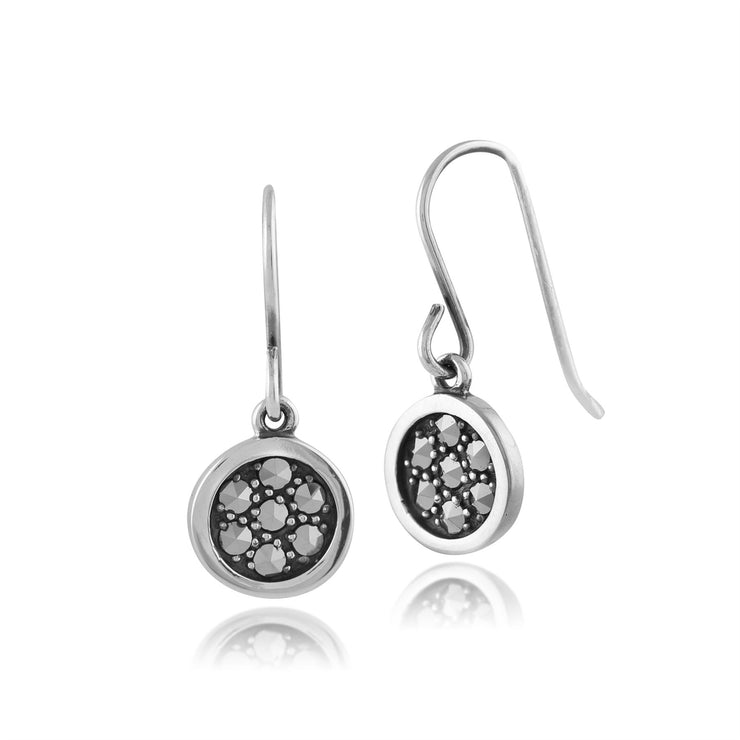 Collier et Boucles d'Oreilles Pendantes Cercle Style Art Déco Argent 925 Diamant