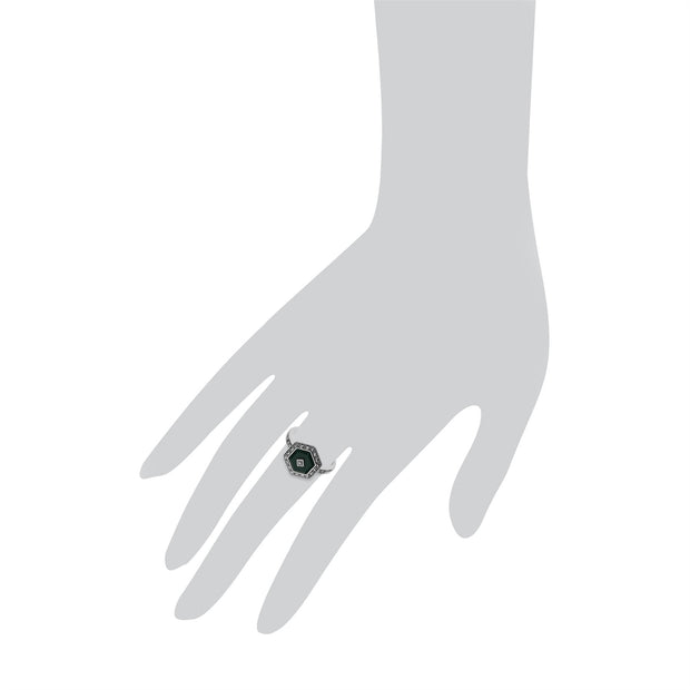 Gemondo Femmes Argent Sterling Teinté Calcédoine et Marcassite Hexagone Bague - Calcédoine