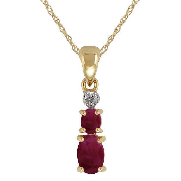 Pendentif Classique Or Jaune 375 Rubis Oval et Diamant