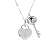 Pendentif Classique Cadenas Cœur Argent 925 et Charms Grande Clé Grenat