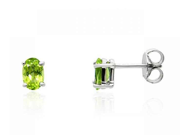 Boucles d'Oreilles Clou Classique Or Blanc 375 Péridot Oval