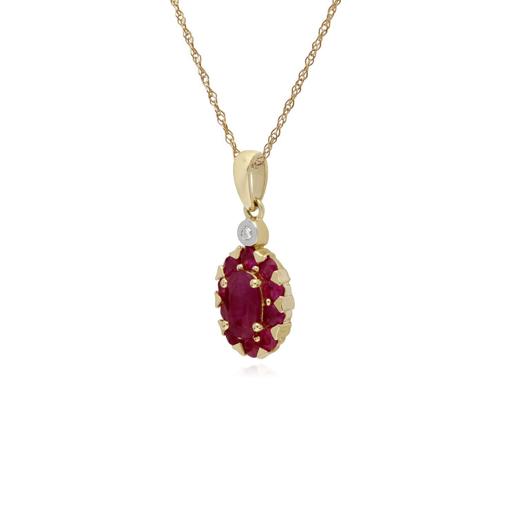 s 9 CT Rubis or Jaune & Diamant Ovale Serti Pendentif sur 45cm Chaîne