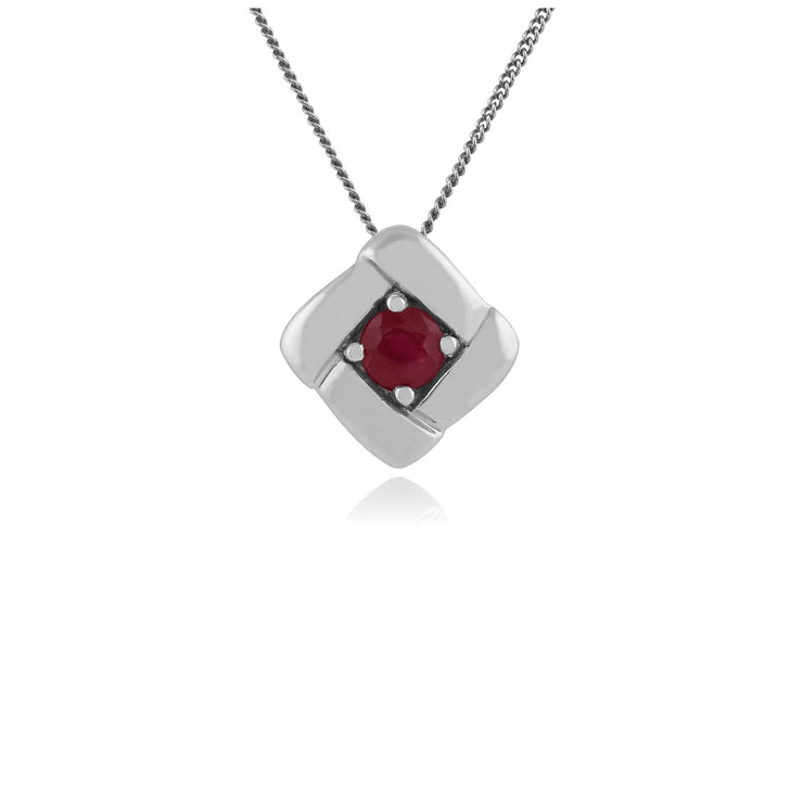 Pendentif Croisé Carré Classique Argent 925 Rubis