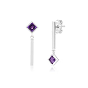 Boucles d'Oreilles Pendantes Asymétriques Or Blanc 375 Améthyste