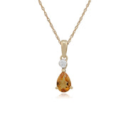 Pendentif et Boucles d'Oreilles Clou Classique Or Jaune 375 Citrine Poire et Diamant