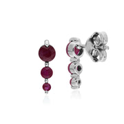 Argent Sterling Trois Pierres Rubis Rond Dégradé Boucles D'Oreilles