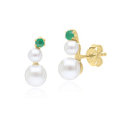 Boucles d'Oreilles Clou Climbers Modern Pearls Or Jaune 375 Emeraude et Perle