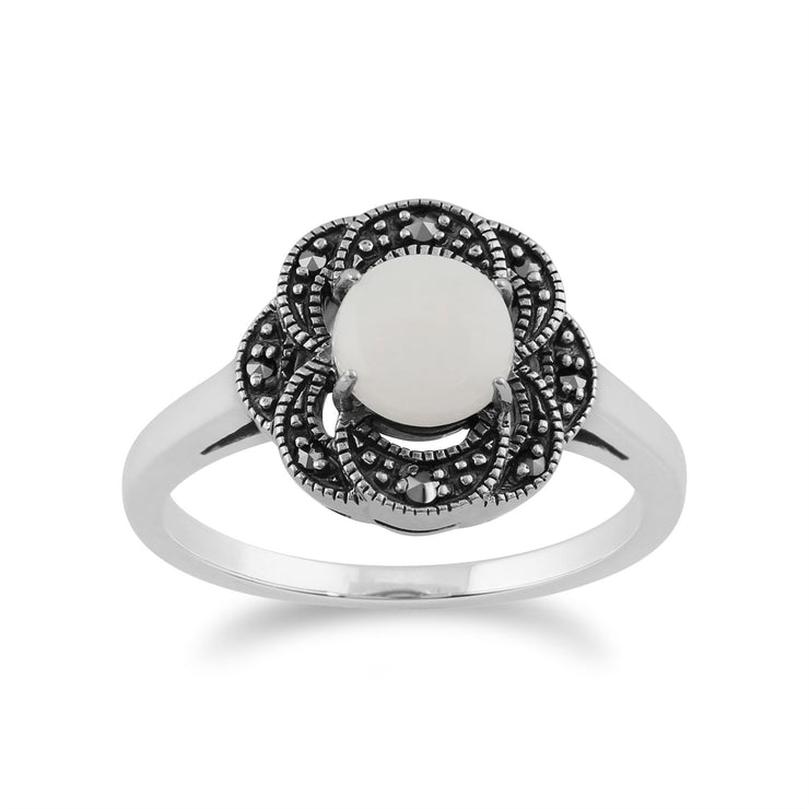 gemondo Art Déco Bague, 925 argent sterling 0.55CT Opale & MARCASSITE Floral Art Déco bague