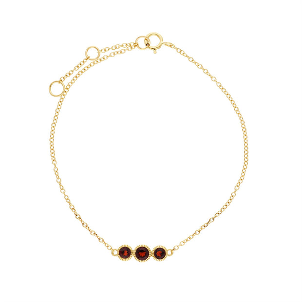 Grenade Bracelet, 9 CT or Jaune Grenade Triple Stone Round Milgrain 19cm Bracelet