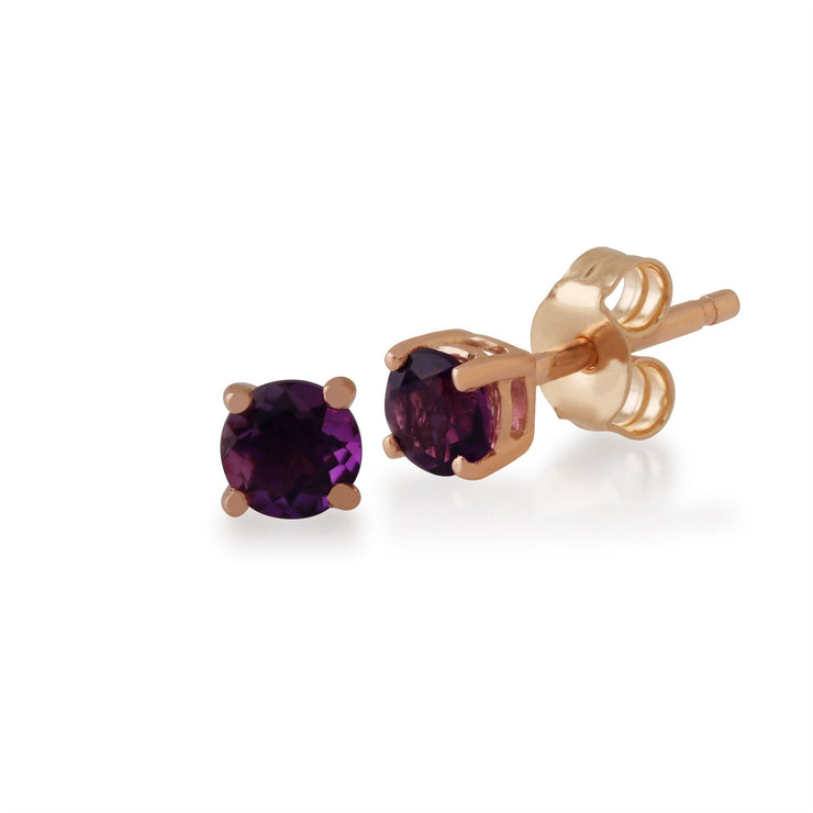 Boucles d'Oreilles Clou Améthyste Classique Or Rose 375 Diamant et Ear-Jacket Rond