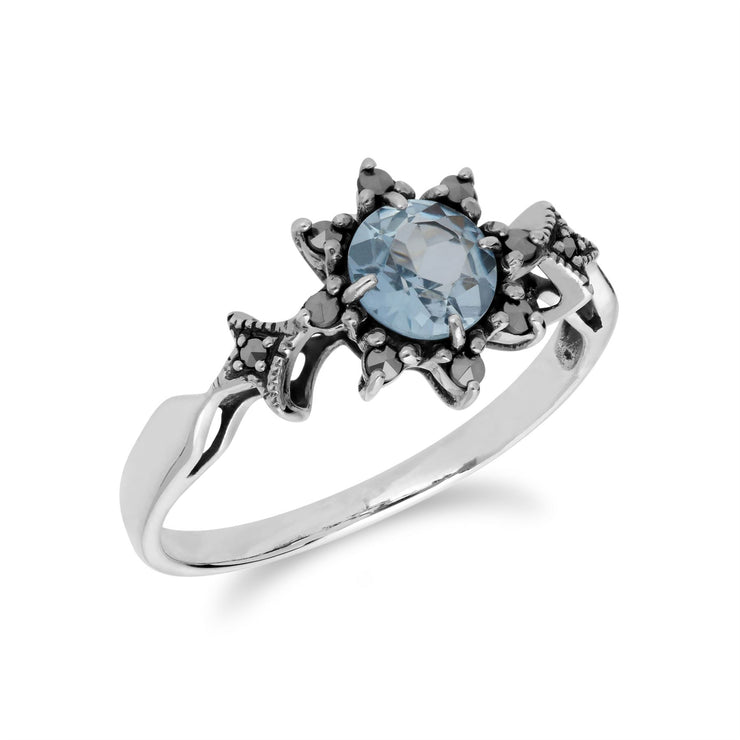 Gemondo Topaze Bague, Argent Sterling Topaze Bleu & Marcassite Novembre Art Nouveau Bague - TOPAZE