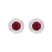 Boucles d'Oreilles Clou Rubis Classique Or Blanc 375 Diamant et Ear-Jacket Diamant Rond