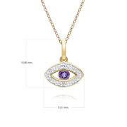 ECFEW™ Pendentif Evil Eye Délicat Améthyste Ronde et Diamants en Or Jaune 9ct