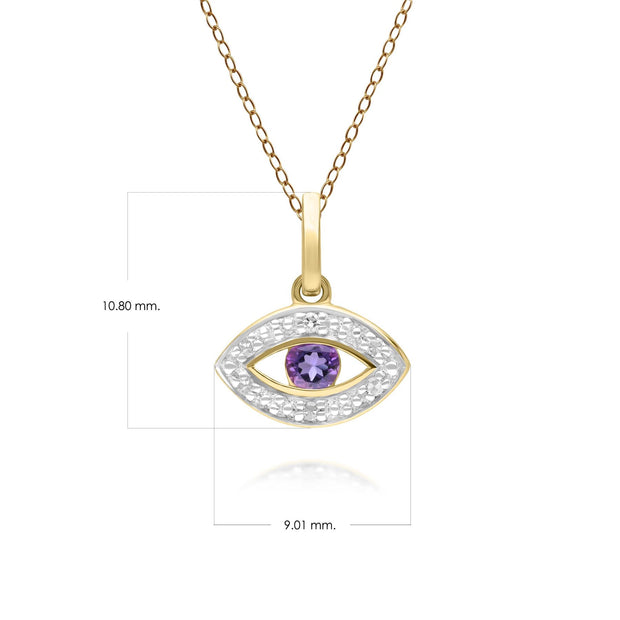 ECFEW™ Pendentif Evil Eye Délicat Améthyste et Diamants en Or Jaune 375