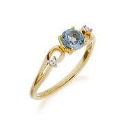 Gemondo Topaze Bague, 9 CT or Jaune Topaze Bleu et Diamant Classique Robe Bague Solitaire - Topaze