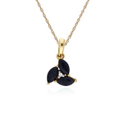 Pendentif et Boucles d'Oreilles Clou Classique Or Jaune 375 Saphir Marquise Cluster
