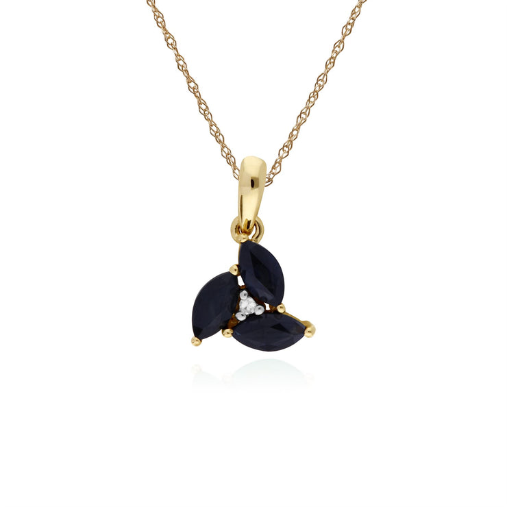 Pendentif et Boucles d'Oreilles Clou Classique Or Jaune 375 Saphir Marquise Cluster