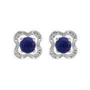 Boucles d'Oreilles Clou Lapis Lazuli Classique Or Blanc 375 et Ear-Jacket Fleur Diamant