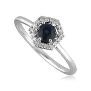 Bague Fiançailles Halo Or Blanc 375 Saphir 0,448ct et Diamant