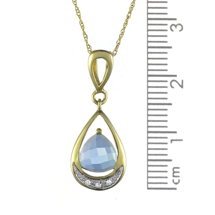 Pendentif et Boucles d'Oreilles Pendantes Style Art Nouveau Or Jaune 375 Topaze Bleue et Diamant