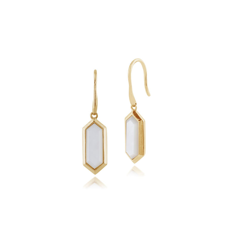Boucles d'oreilles, argent plaqué or 2CT nacre hexagonal Prism Boucles d'oreilles goutte