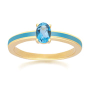 Bague Siberian Waltz Émail Bleu & Topaze Bleue de Londres en Argent Doré à l'Or Fin