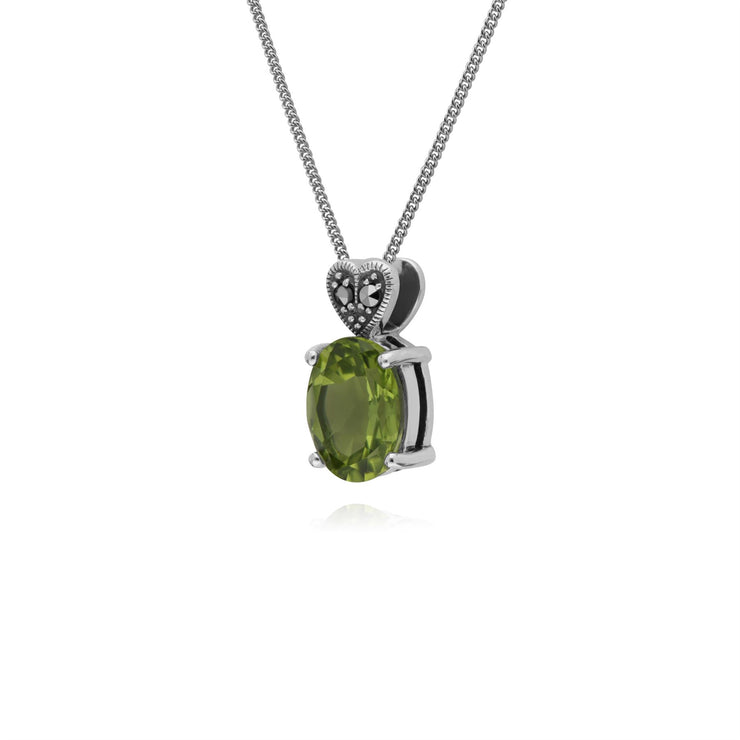 Péridot Collier, Argent Sterling Peridot & Marcassite Ovale 45cm Collier