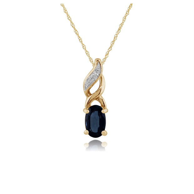 Pendentif Classique Or Jaune 375 Saphir et Diamant Oval