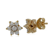 Boucles d'Oreilles Clou Floral Or Jaune 375 Perle et Diamant