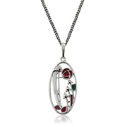 Pendentif et Boucles d'Oreilles Pendantes Style Rennie Mackintosh Argent 925 Email rose de Glasgow