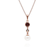 Pendentif Perle Moderne Argent 925 Plaqué Or Rose Perle, Grenat et Topaze