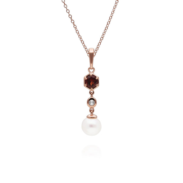 Pendentif Perle Moderne Argent 925 Plaqué Or Rose Perle, Grenat et Topaze