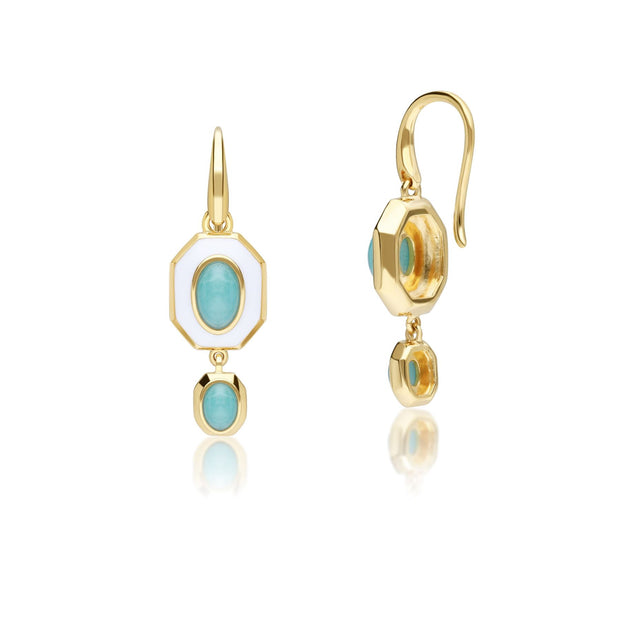 Boucles d'Oreilles Pendantes Siberian Waltz avec Email Blanc & Amazonite