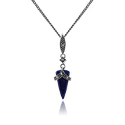 Pendentif et Boucles d'Oreilles Pendantes Style Art Déco Argent 925 Lapis Lazuli et Marcassite