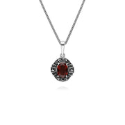 Pendentif et Bague Style Art Déco Argent 925 Grenat et Marcassite Cluster Oval