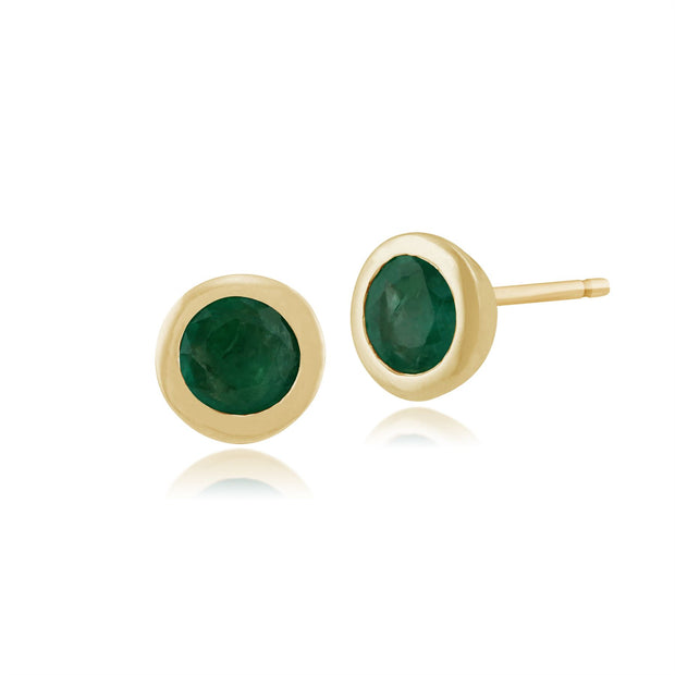 Boucles d'Oreilles Clou Classique Or Jaune 375 Emeraude Rond