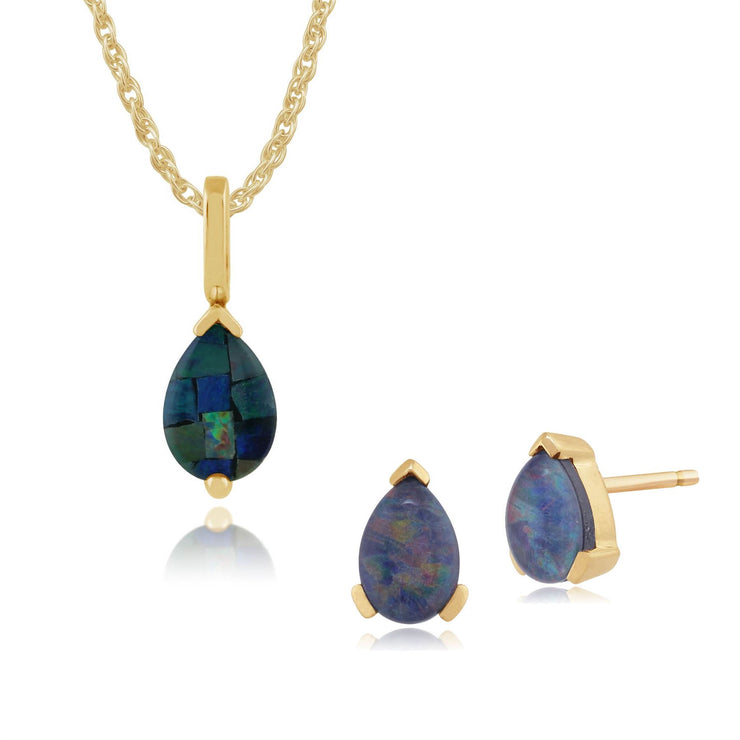 Pendentif et Boucles d'Oreilles Clou Classique Or Jaune 375 Opale Triplet Poire