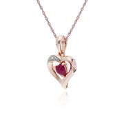 RUBIS Pendentif, 9 CT or rose NATUREL RUBIS & DIAMANT COEUR PENDENTIF sur chaîne