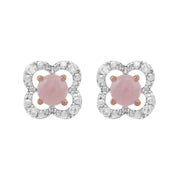 Boucles d'Oreilles Clou Quartz Rose Classique Or Rose 375 et Ear-Jacket Fleur Diamant
